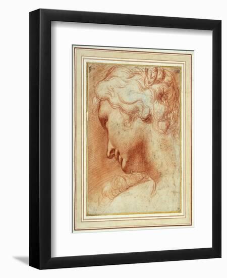 Head of a Young Woman Looking Down over Her Right Shoulder-Agostino Carracci-Framed Giclee Print