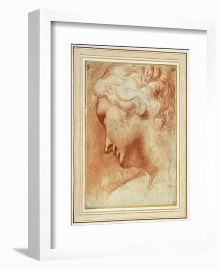 Head of a Young Woman Looking Down over Her Right Shoulder-Agostino Carracci-Framed Giclee Print