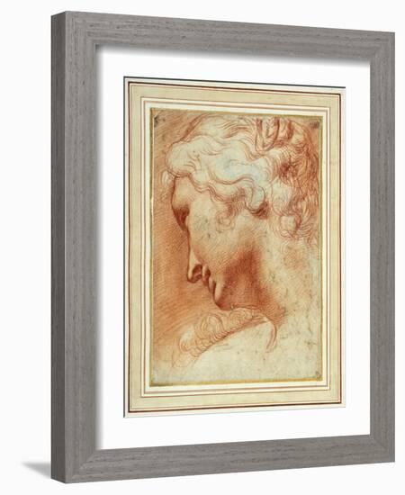 Head of a Young Woman Looking Down over Her Right Shoulder-Agostino Carracci-Framed Giclee Print