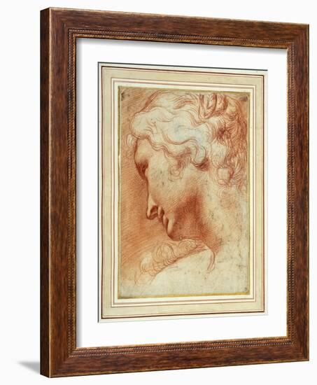 Head of a Young Woman Looking Down over Her Right Shoulder-Agostino Carracci-Framed Giclee Print