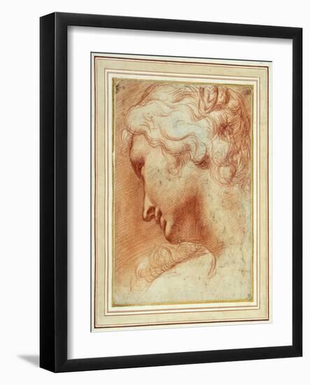 Head of a Young Woman Looking Down over Her Right Shoulder-Agostino Carracci-Framed Giclee Print