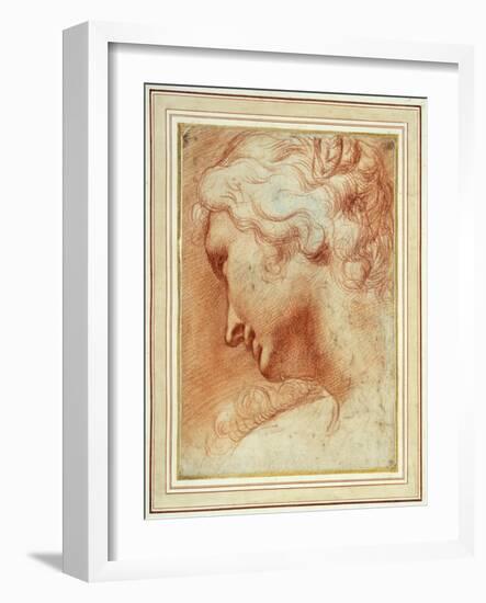 Head of a Young Woman Looking Down over Her Right Shoulder-Agostino Carracci-Framed Giclee Print