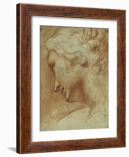 Head of a Young Woman Looking Down over Her Right Shoulder-Agostino Carracci-Framed Giclee Print