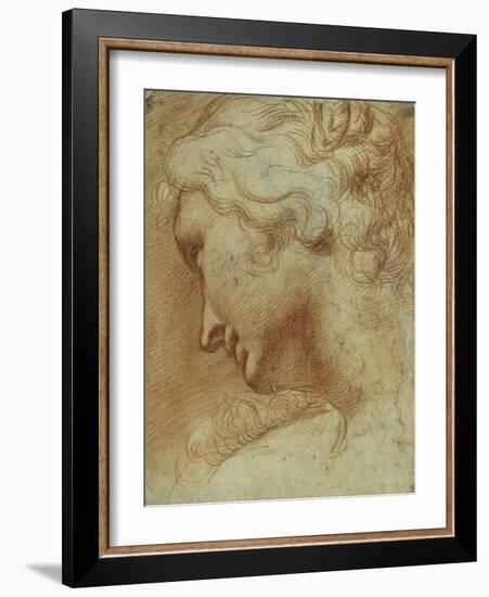 Head of a Young Woman Looking Down over Her Right Shoulder-Agostino Carracci-Framed Giclee Print