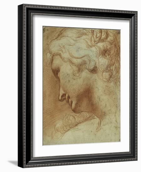 Head of a Young Woman Looking Down over Her Right Shoulder-Agostino Carracci-Framed Giclee Print