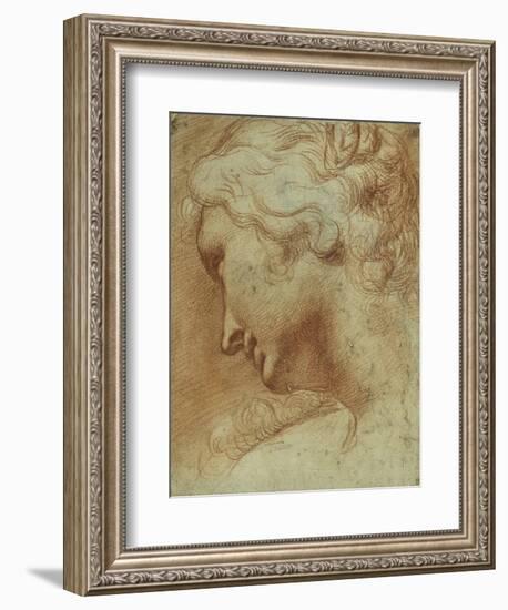 Head of a Young Woman Looking Down over Her Right Shoulder-Agostino Carracci-Framed Giclee Print