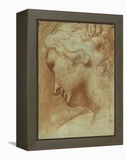 Head of a Young Woman Looking Down over Her Right Shoulder-Agostino Carracci-Framed Premier Image Canvas