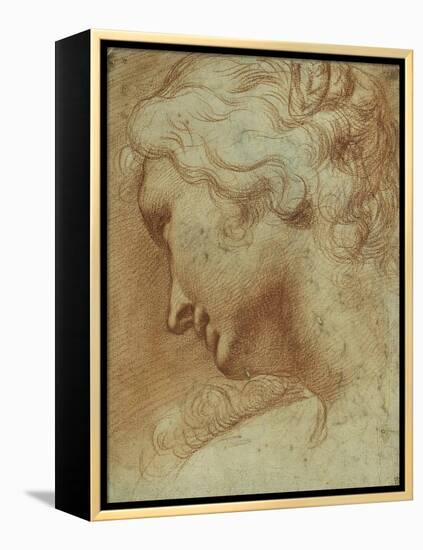 Head of a Young Woman Looking Down over Her Right Shoulder-Agostino Carracci-Framed Premier Image Canvas