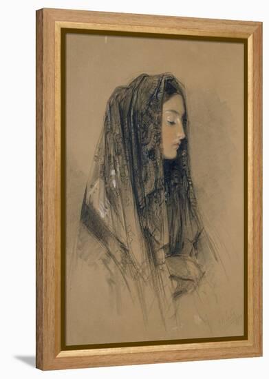 Head of an Italian Girl in a Mantilla-John Frederick Lewis-Framed Premier Image Canvas