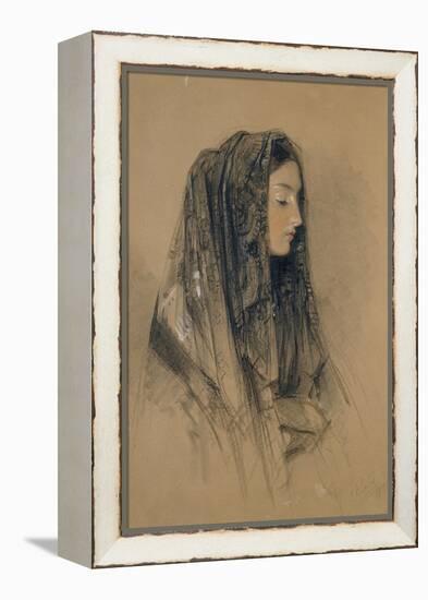 Head of an Italian Girl in a Mantilla-John Frederick Lewis-Framed Premier Image Canvas