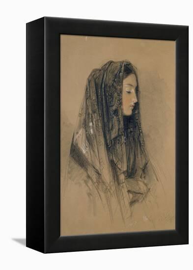 Head of an Italian Girl in a Mantilla-John Frederick Lewis-Framed Premier Image Canvas