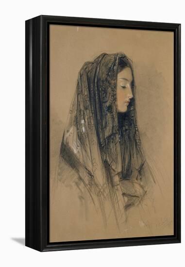 Head of an Italian Girl in a Mantilla-John Frederick Lewis-Framed Premier Image Canvas