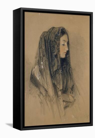 Head of an Italian Girl in a Mantilla-John Frederick Lewis-Framed Premier Image Canvas