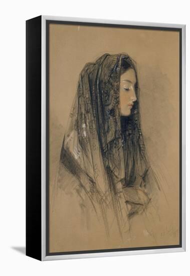 Head of an Italian Girl in a Mantilla-John Frederick Lewis-Framed Premier Image Canvas