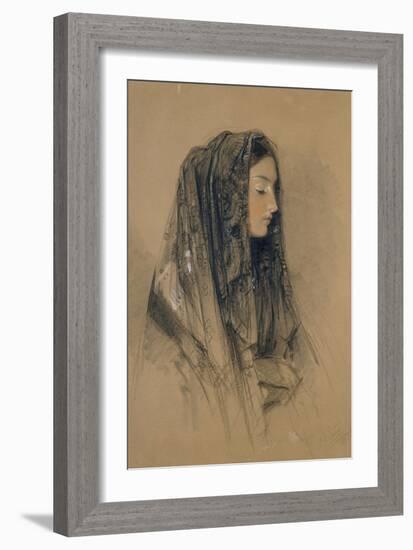 Head of an Italian Girl in a Mantilla-John Frederick Lewis-Framed Giclee Print