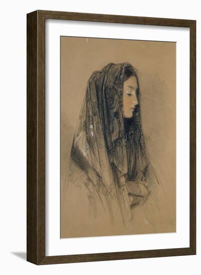 Head of an Italian Girl in a Mantilla-John Frederick Lewis-Framed Giclee Print