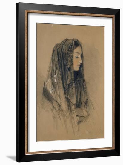 Head of an Italian Girl in a Mantilla-John Frederick Lewis-Framed Giclee Print