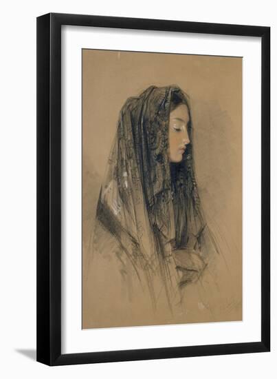 Head of an Italian Girl in a Mantilla-John Frederick Lewis-Framed Giclee Print