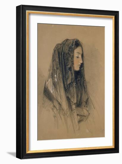 Head of an Italian Girl in a Mantilla-John Frederick Lewis-Framed Giclee Print