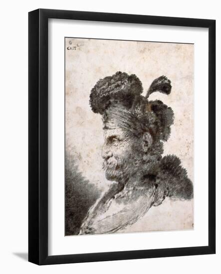 Head of an Oriental in Profile to the Left, 1635 40 monotype printed in black ink-Giovanni Benedetto Castiglione-Framed Giclee Print