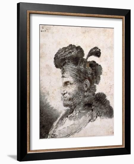 Head of an Oriental in Profile to the Left, 1635 40 monotype printed in black ink-Giovanni Benedetto Castiglione-Framed Giclee Print