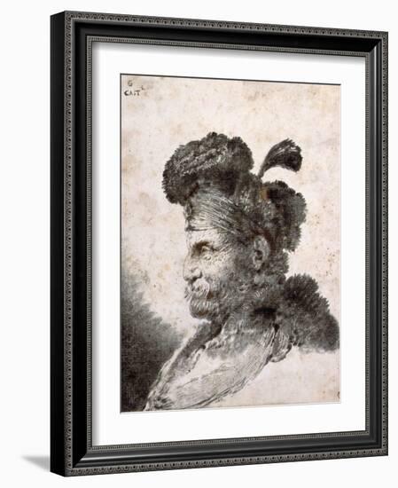 Head of an Oriental in Profile to the Left, 1635 40 monotype printed in black ink-Giovanni Benedetto Castiglione-Framed Giclee Print