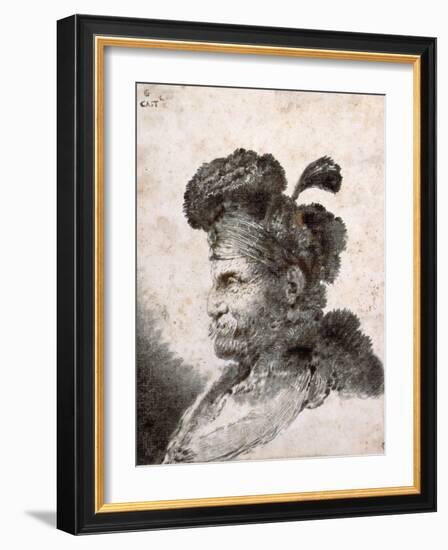Head of an Oriental in Profile to the Left, 1635 40 monotype printed in black ink-Giovanni Benedetto Castiglione-Framed Giclee Print