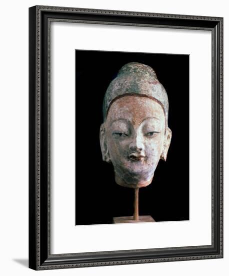 Head of Buddha, (From the Ruins of Old Idikutshari Near Turfa), 8th-9th Century-null-Framed Photographic Print