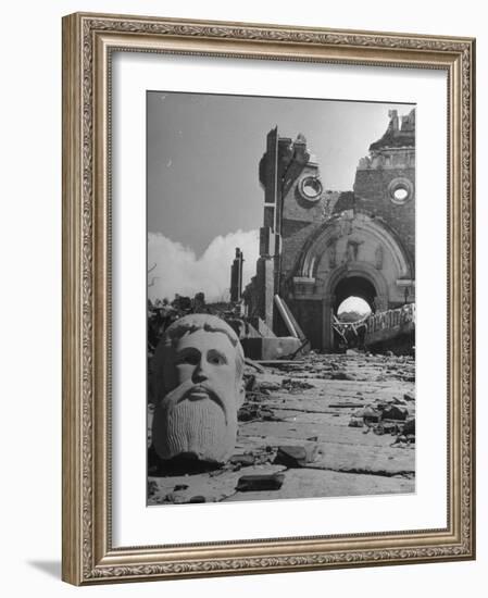 Head of Christ in Front of Destroyed Cathedral 2 Miles from Where the US Dropped an Atomic Bomb-Bernard Hoffman-Framed Photographic Print