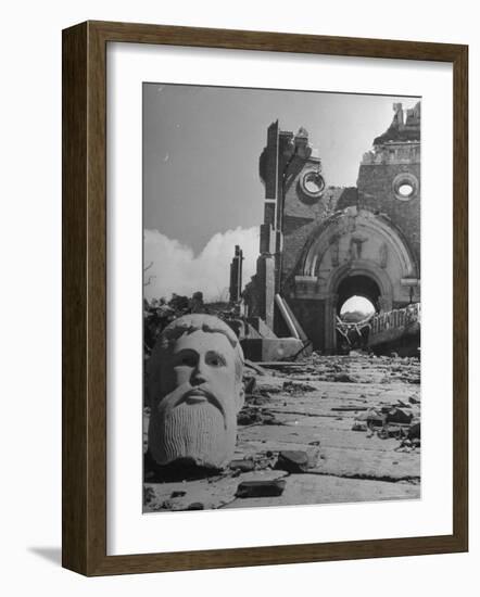 Head of Christ in Front of Destroyed Cathedral 2 Miles from Where the US Dropped an Atomic Bomb-Bernard Hoffman-Framed Photographic Print