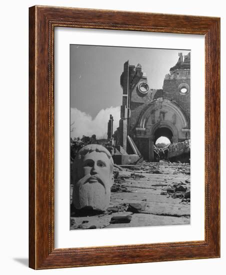 Head of Christ in Front of Destroyed Cathedral 2 Miles from Where the US Dropped an Atomic Bomb-Bernard Hoffman-Framed Photographic Print