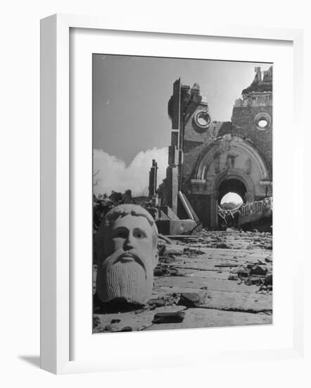Head of Christ in Front of Destroyed Cathedral 2 Miles from Where the US Dropped an Atomic Bomb-Bernard Hoffman-Framed Photographic Print