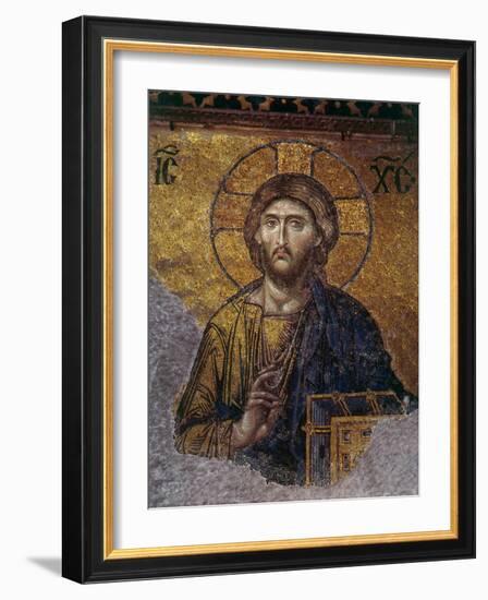 Head of Christ, Mosaic from Apse at Haghia Sophia Istanbul, 12th century AD-null-Framed Premium Photographic Print