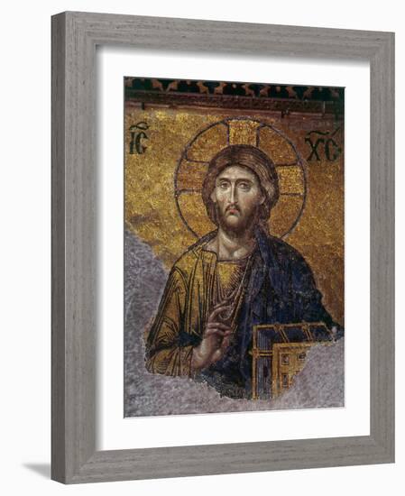 Head of Christ, Mosaic from Apse at Haghia Sophia Istanbul, 12th century AD-null-Framed Photographic Print