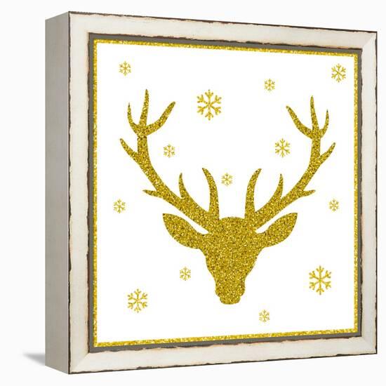 Head of Deer with Big Horns. Trendy Gold Glitter Texture.-Farferros-Framed Stretched Canvas