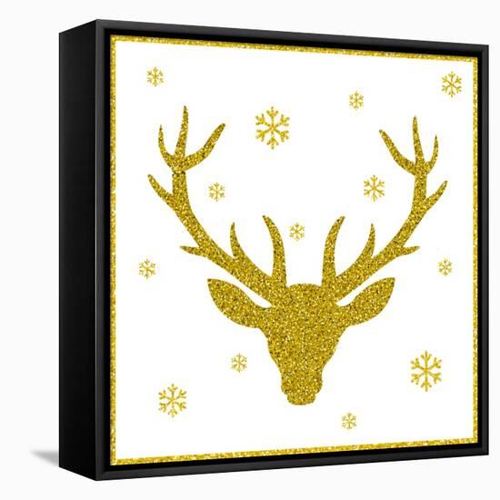 Head of Deer with Big Horns. Trendy Gold Glitter Texture.-Farferros-Framed Stretched Canvas