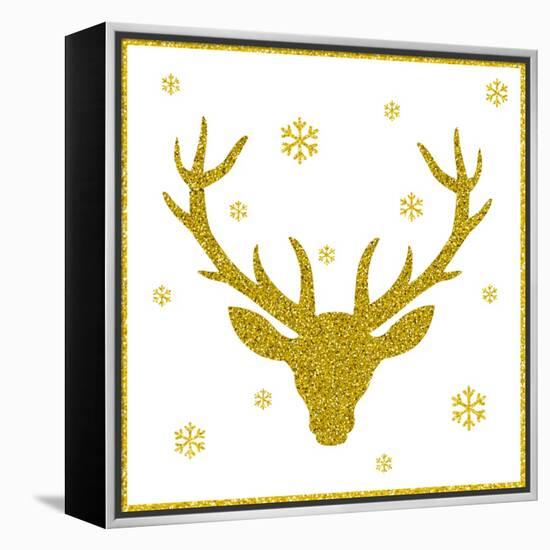 Head of Deer with Big Horns. Trendy Gold Glitter Texture.-Farferros-Framed Stretched Canvas