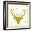 Head of Deer with Big Horns. Trendy Gold Glitter Texture.-Farferros-Framed Art Print