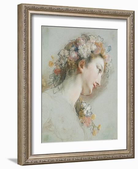 Head of Hebe, Study for the 'Apotheosis of Hercules'-Francois Lemoyne-Framed Art Print