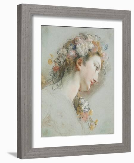 Head of Hebe, Study for the 'Apotheosis of Hercules'-Francois Lemoyne-Framed Art Print