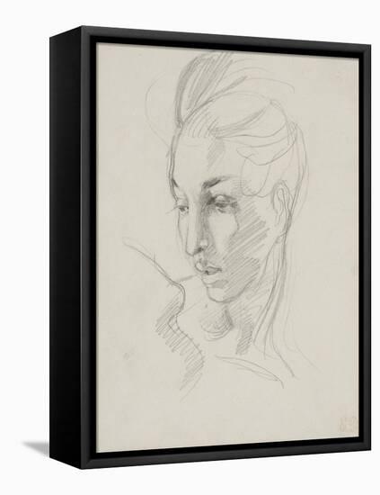 Head of Liberty (Graphite Pencil on Paper)-Eugene Delacroix-Framed Premier Image Canvas