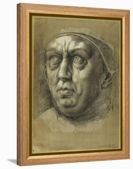 Head of Pope Leo X (Chalk on Paper)-Giulio Romano-Framed Premier Image Canvas