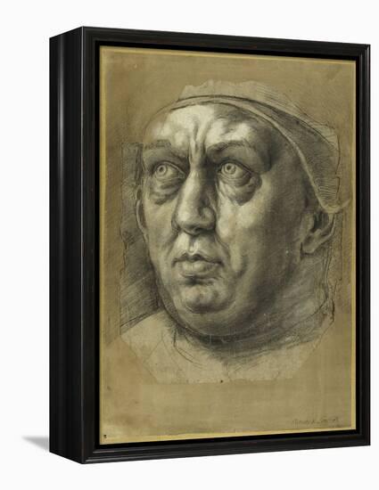 Head of Pope Leo X (Chalk on Paper)-Giulio Romano-Framed Premier Image Canvas