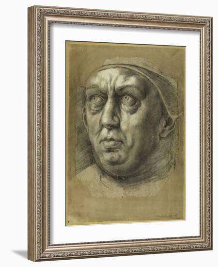 Head of Pope Leo X (Chalk on Paper)-Giulio Romano-Framed Giclee Print