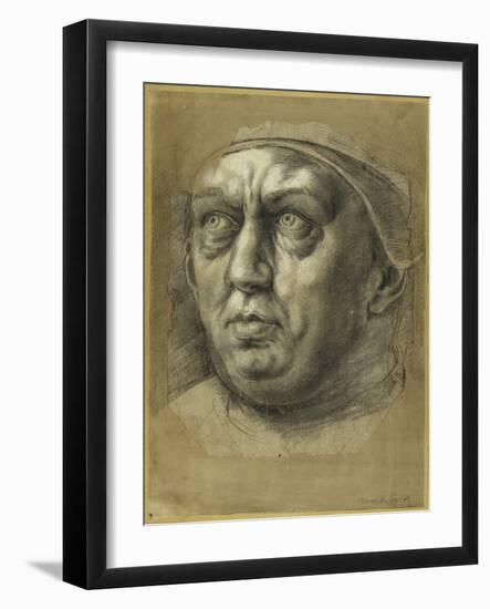 Head of Pope Leo X (Chalk on Paper)-Giulio Romano-Framed Giclee Print