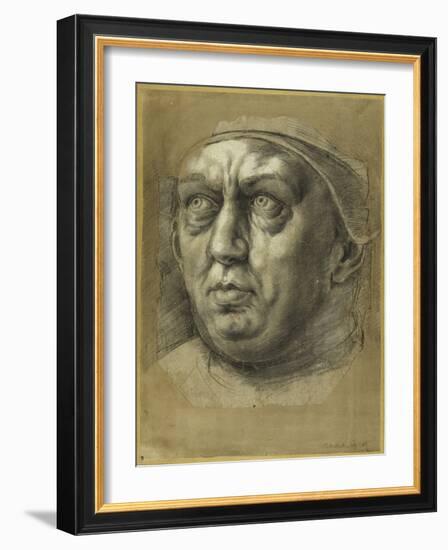Head of Pope Leo X (Chalk on Paper)-Giulio Romano-Framed Giclee Print