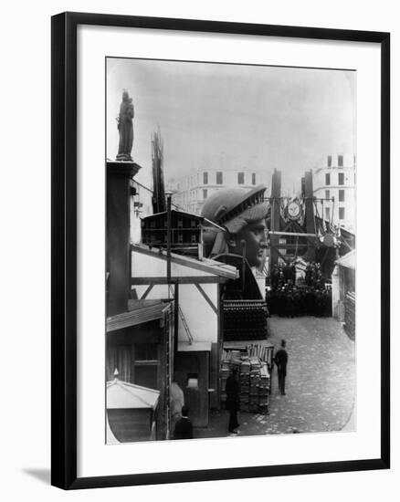 Head of Statue of Liberty near Scaffolding-null-Framed Photographic Print