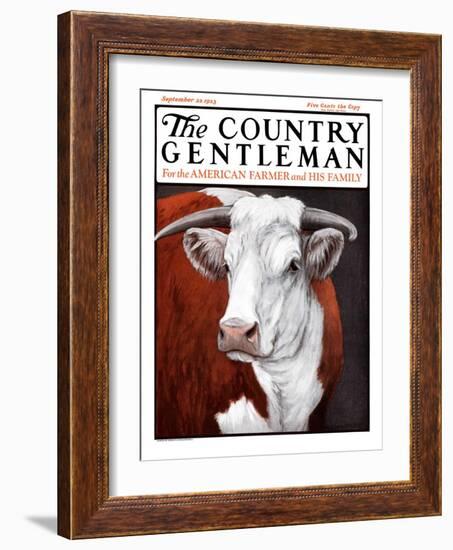 "Head of Steer," Country Gentleman Cover, September 22, 1923-Charles Bull-Framed Giclee Print