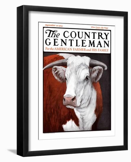 "Head of Steer," Country Gentleman Cover, September 22, 1923-Charles Bull-Framed Giclee Print