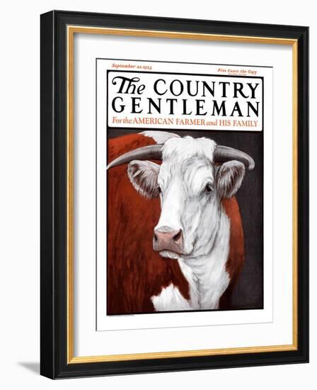 "Head of Steer," Country Gentleman Cover, September 22, 1923-Charles Bull-Framed Giclee Print